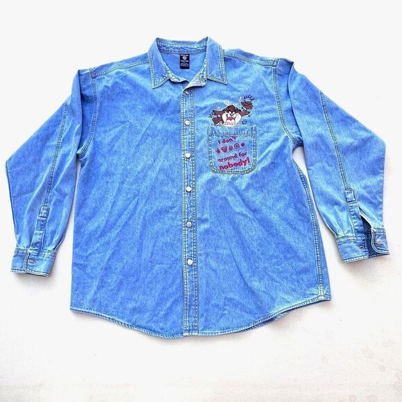 Warner Bros. Tops - Vintage 90's denim denim shirt Goofy mickey mouse cowboy cartoon casual Sz XL
